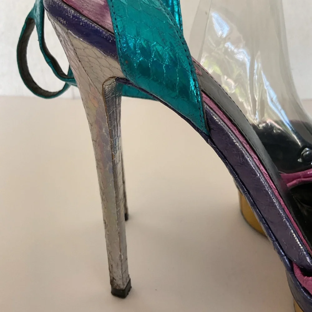 Brian Atwood Multicolored Leather Ankle Strap Platform Heels Size